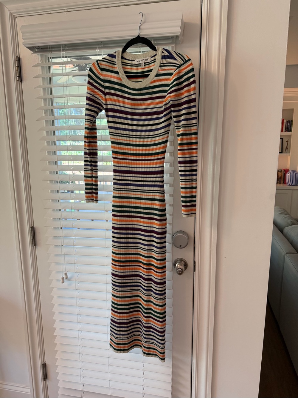 MUNTHE Multi-Stripe Ribbed Long Sleeve Midi Dress — Multi